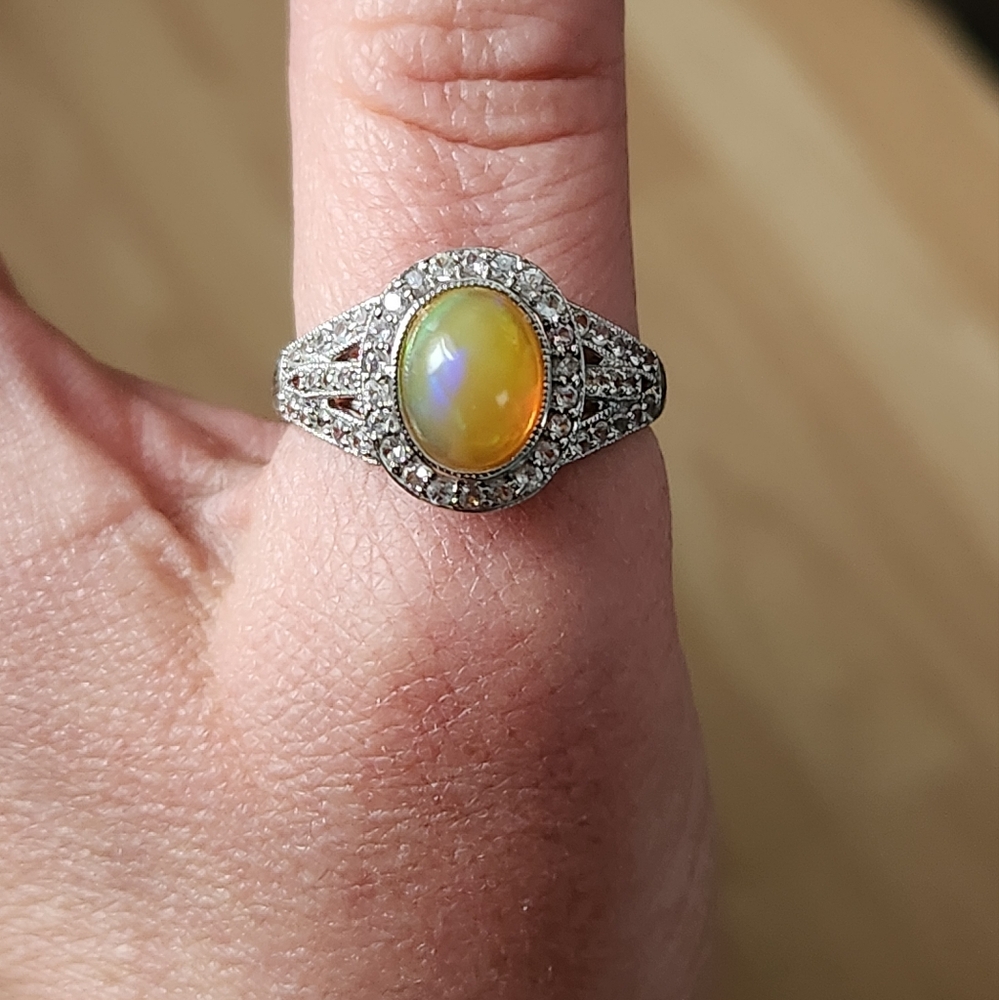 Ethiopian Opal and Zircon Ring - Picture 3 of 10